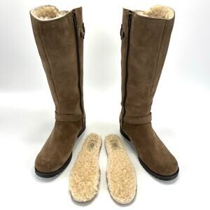 UGG Australia Winter Knee High Tall Riding Boot Size 7 Tan Suede Wool Lining
